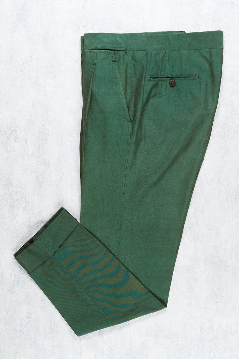 Ambrosi Napoli Green Cotton Single Pleat Trousers