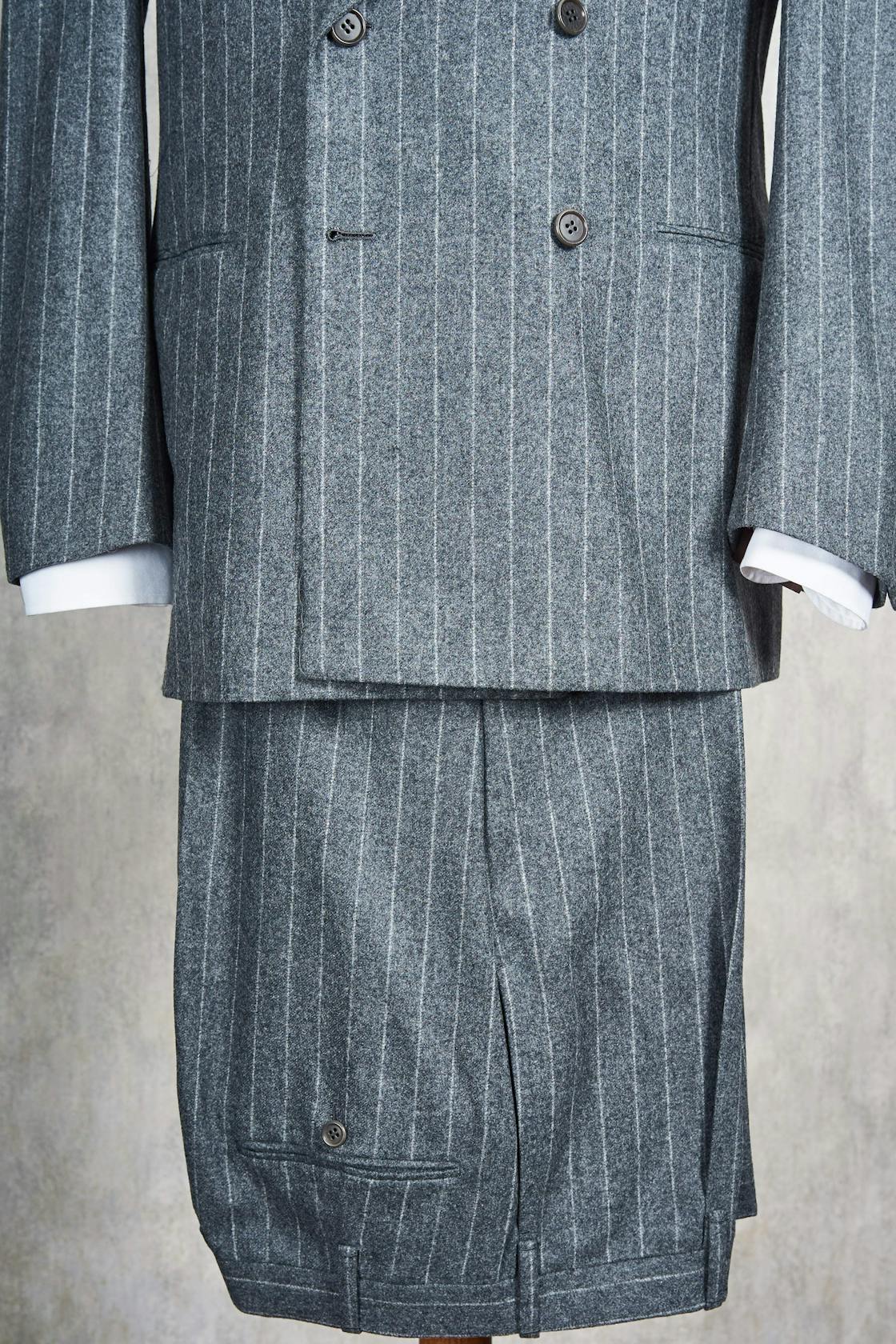 Liverano & Liverano Grey Wool Pinstripe Double Breasted Suit