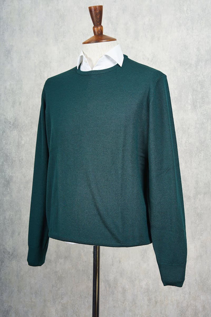 Ascot Chang Green Extra-Fine Merino Wool Round Neck Sweater