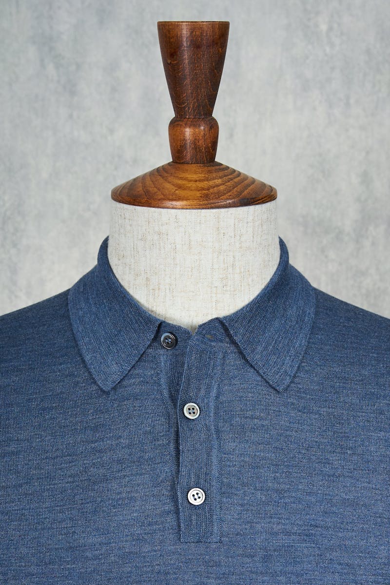 Ascot Chang Blue Extra-Fine Merino Wool Polo