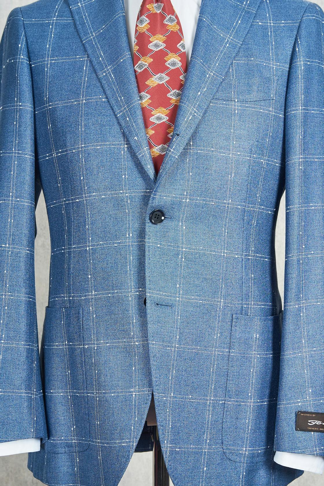 Ring Jacket 184 Light Blue with White Check Silk/Cotton Sport Coat