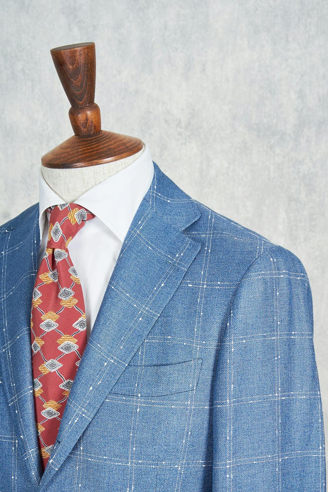 Ring Jacket 184 Light Blue with White Check Silk/Cotton Sport Coat