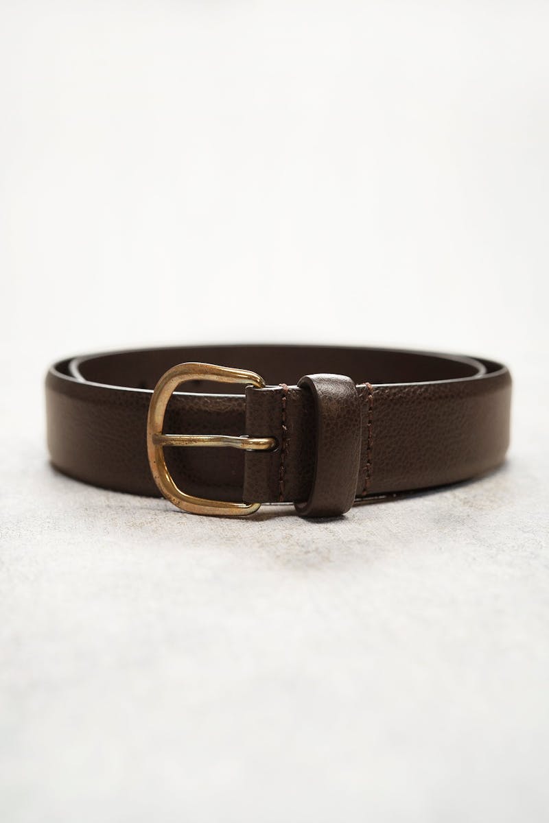 Drake's Dark Brown Grained Galuchat Leather Belt