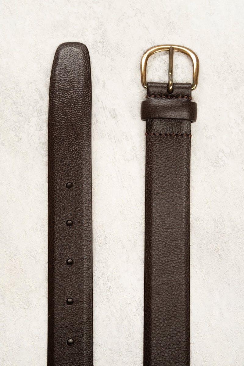 Drake's Dark Brown Grained Galuchat Leather Belt