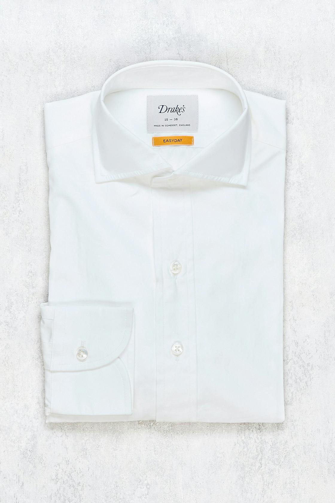 Drake's Easyday White Cotton Spread Collar Shirt