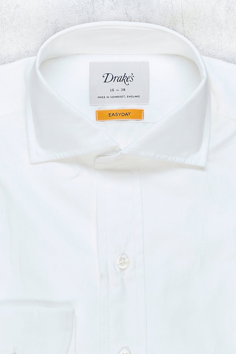 Drake's Easyday White Cotton Spread Collar Shirt