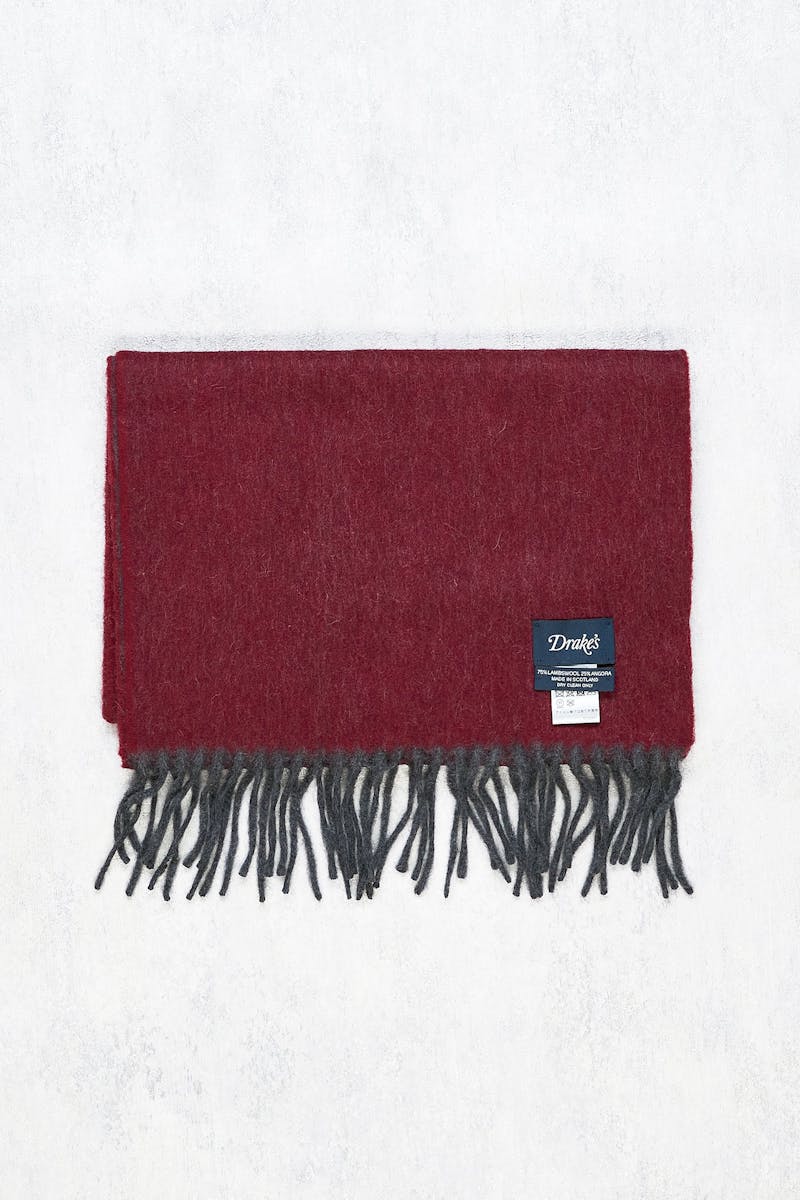 Drake's Red Double-Sided Lambswool/Angora Scarf