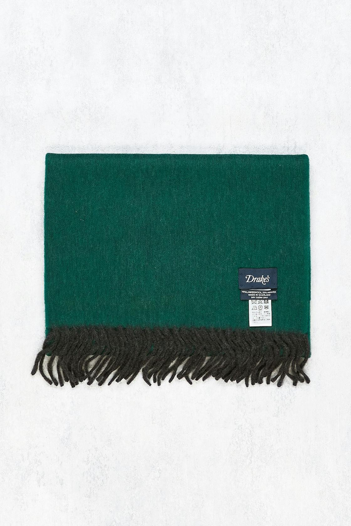 Drake's Green Double-Sided Lambswool/Angora Scarf