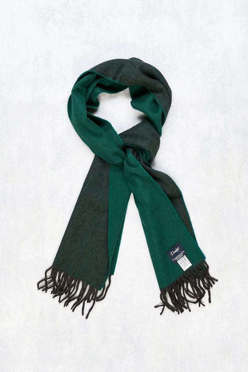 Drake's Green Double-Sided Lambswool/Angora Scarf