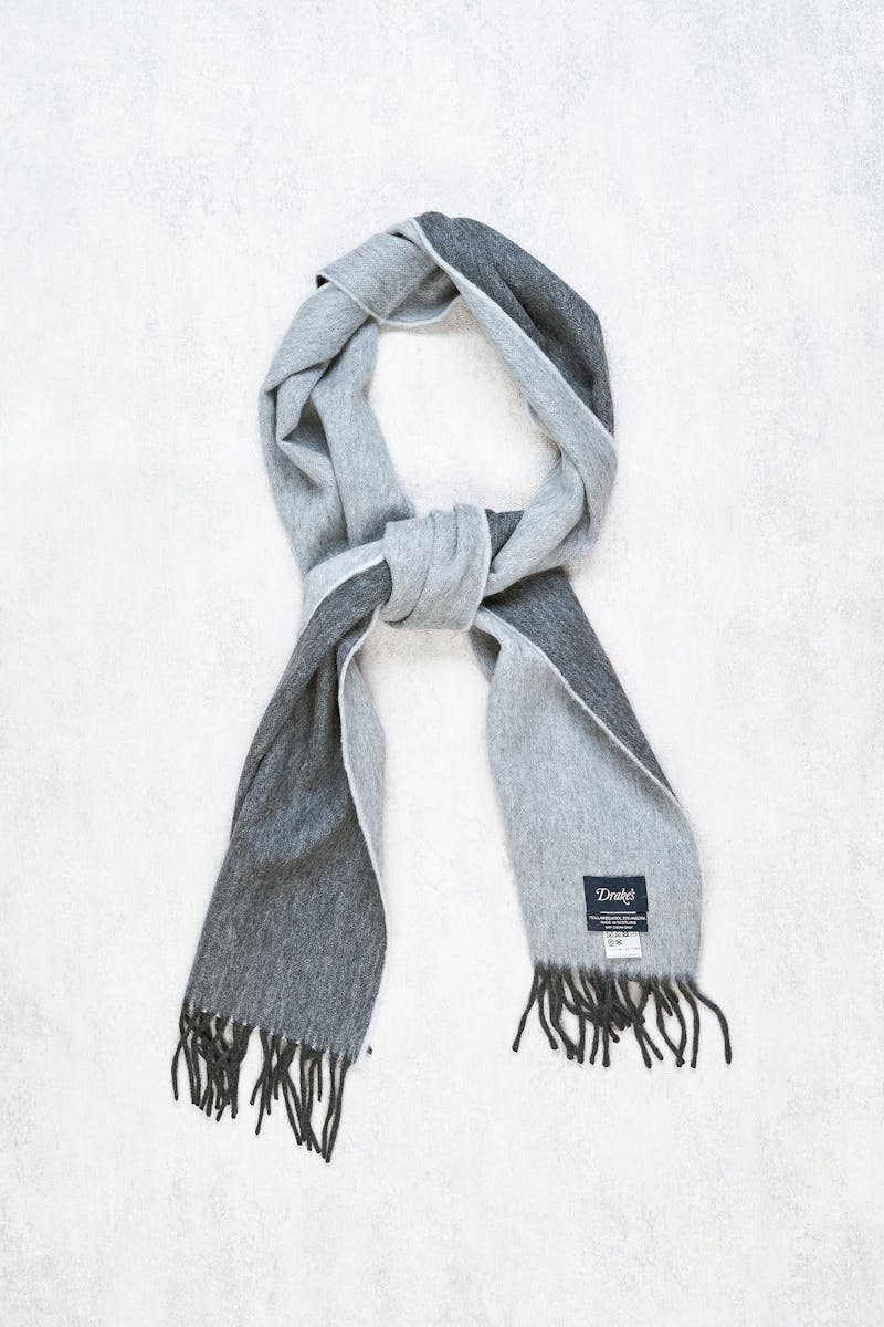 Drake's Grey Double-Sided Lambswool/Angora Scarf
