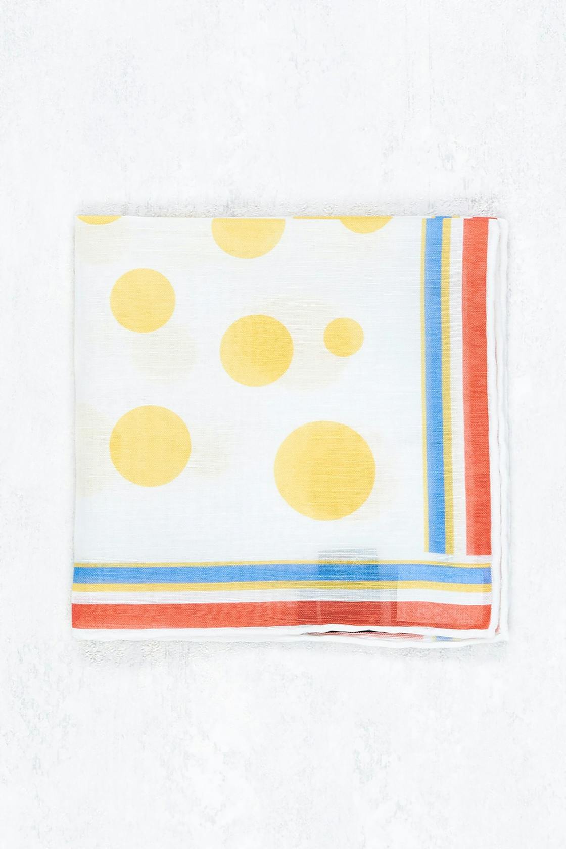 Drake's Yellow Dots with White/Blue/Red Linen/Cotton Pocket Square