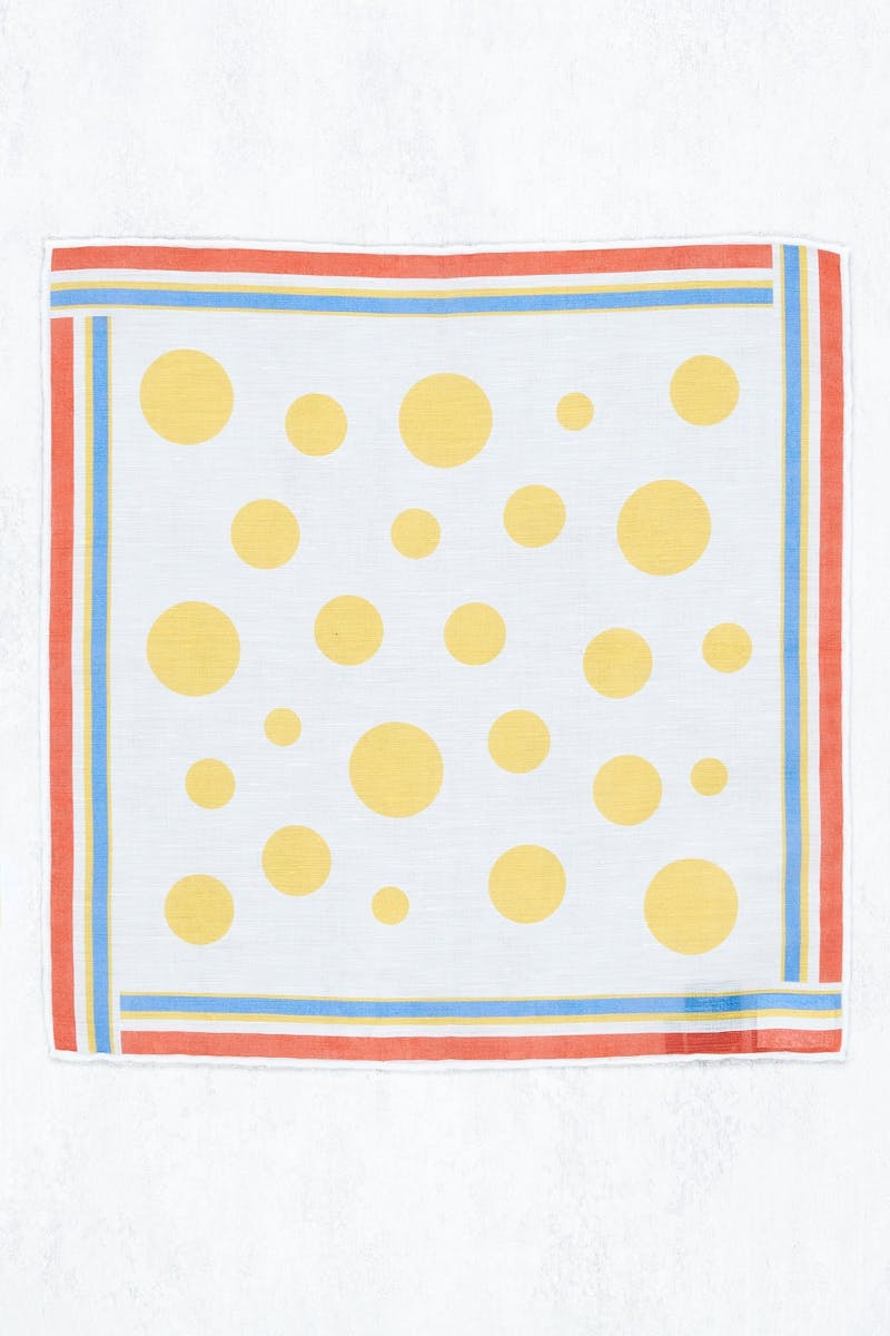 Drake's Yellow Dots with White/Blue/Red Linen/Cotton Pocket Square