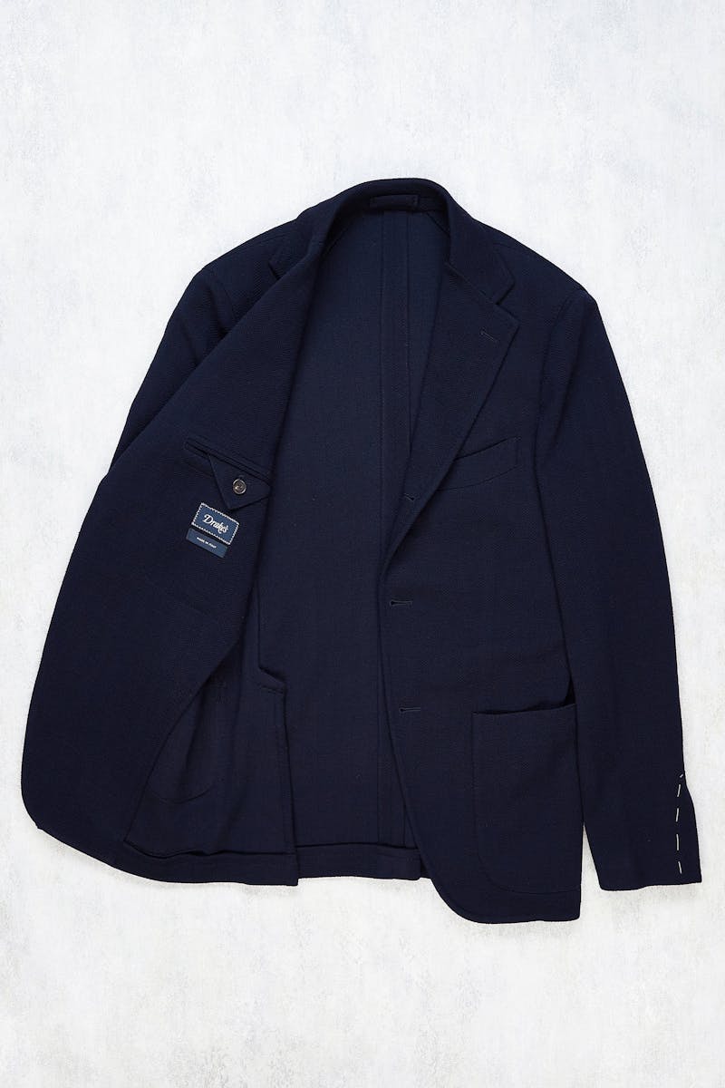 Drake's Navy Wool Herringbone Sport Coat