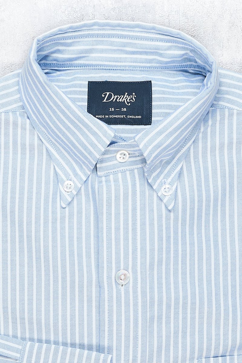 Drake's Blue/White Stripe Cotton Button-down Shirt