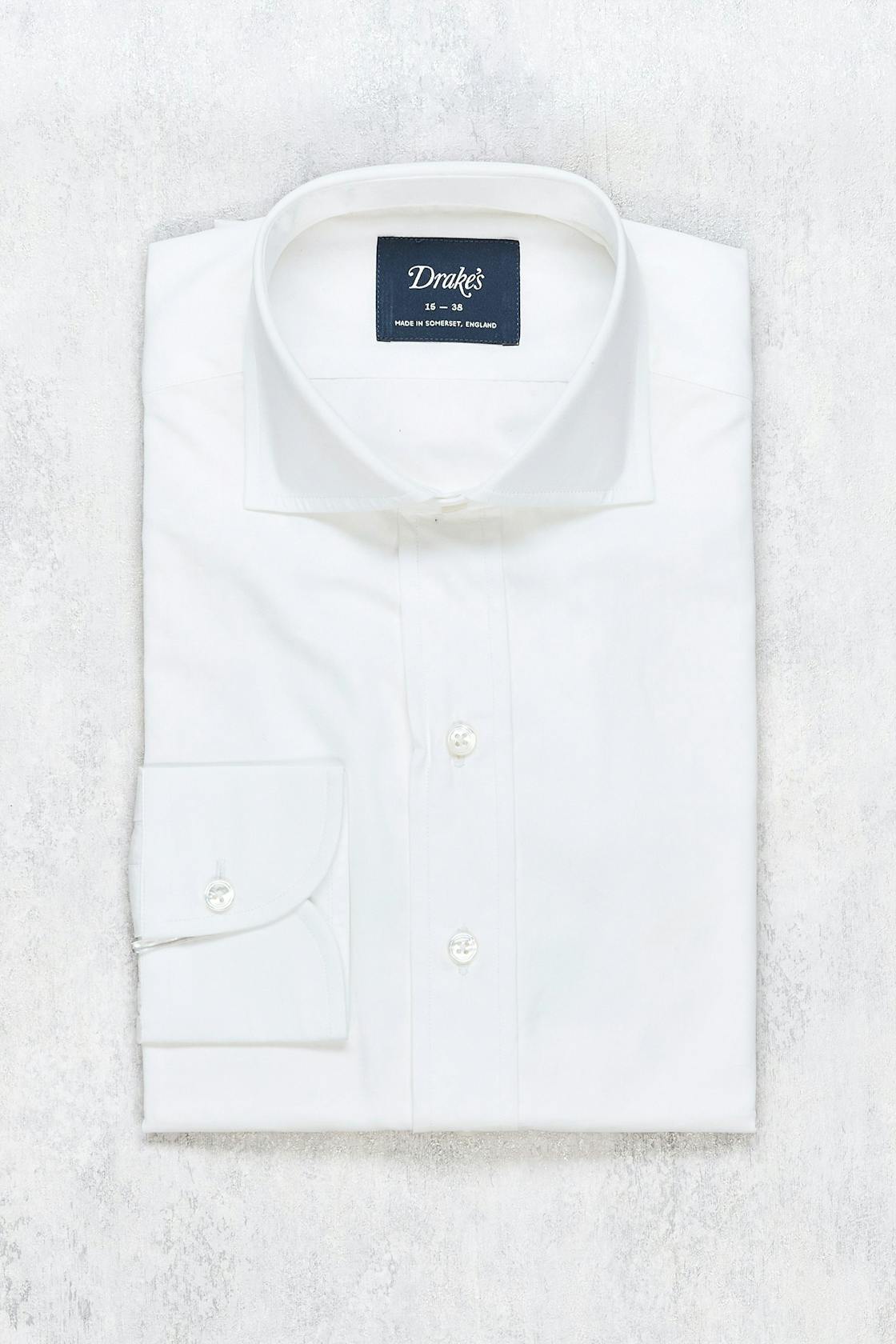 Drake's White Cotton Spread Collar Shirt