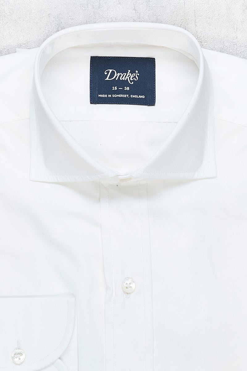 Drake's White Cotton Spread Collar Shirt