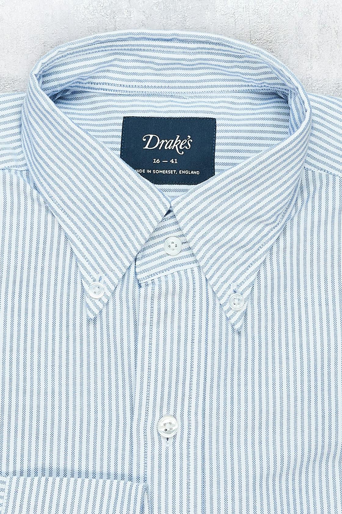 Drake's Blue/White Stripe Cotton Button-down Shirt