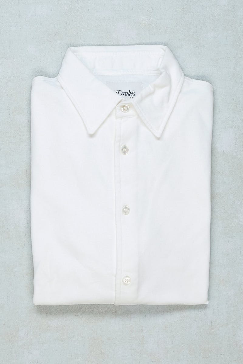 Drake's White Cotton Casual Shirt