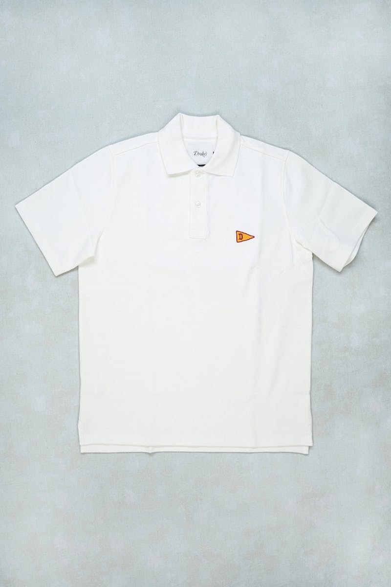 Drake's White Short Sleeve Logo Polo