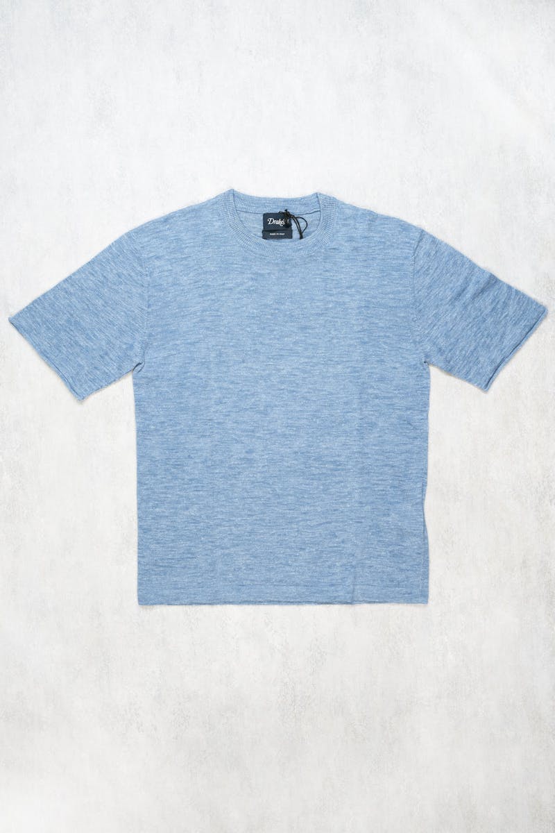 Drake's Blue Linen/Silk Short Sleeve Sweater