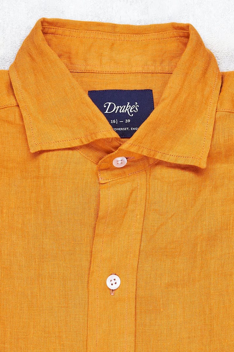 Drake's Orange Linen Spread Collar Shirt