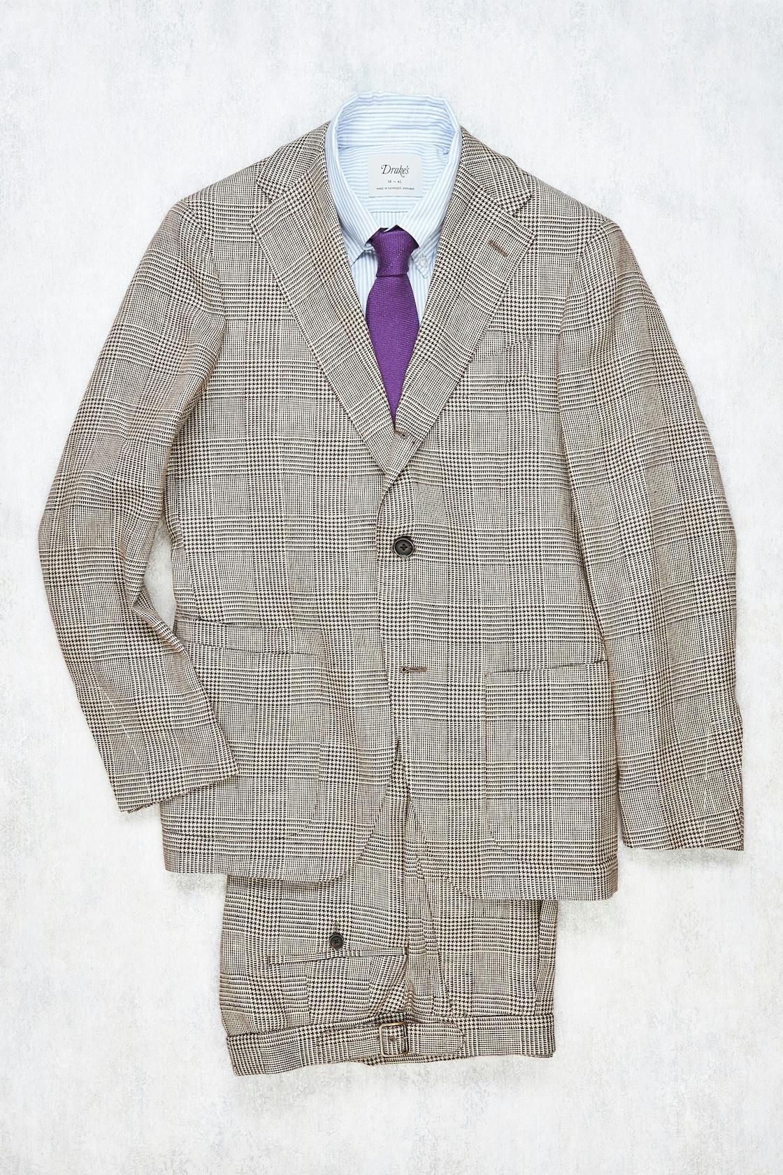Drake's Brown Check Linen Suit