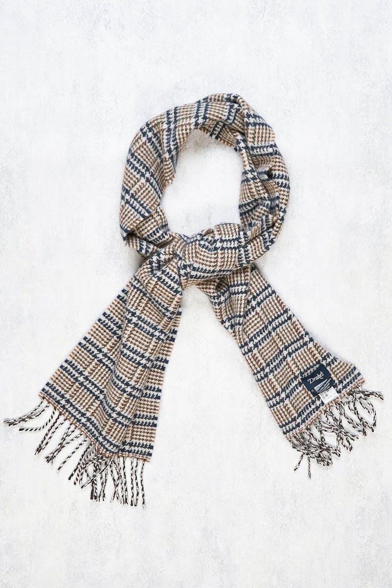 Drake's Brown/Green with Navy Check Lambswool/Angora Scarf