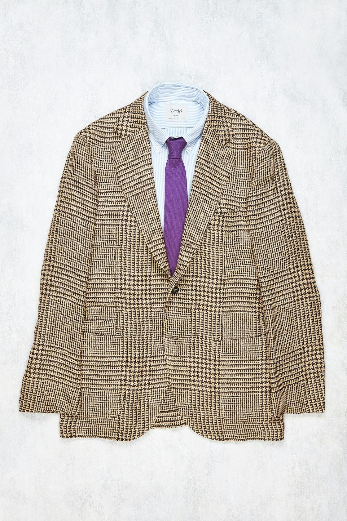 Drake's Brown/Beige Linen Silk Check Sport Coat