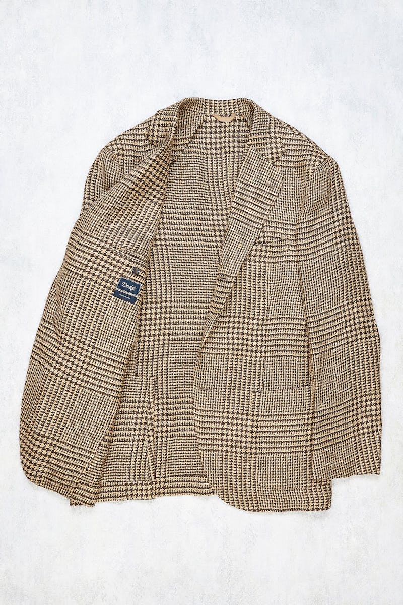 Drake's Brown/Beige Linen Silk Check Sport Coat