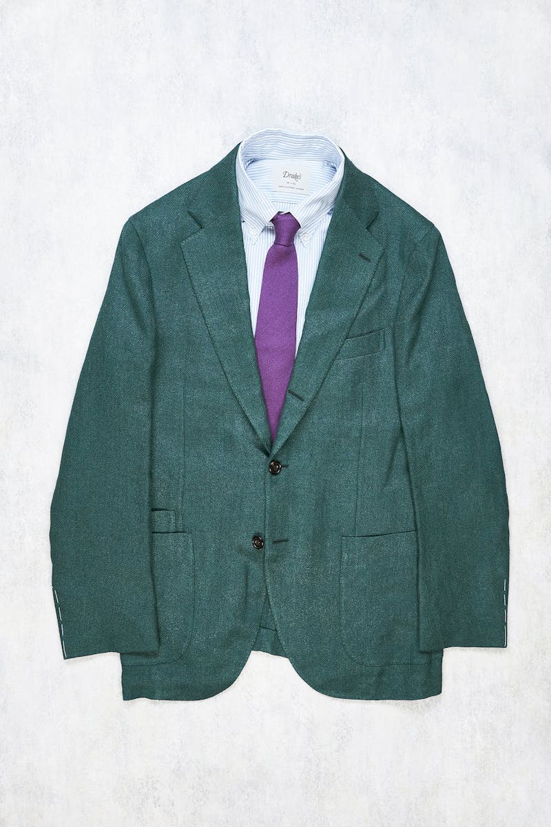 Drake's Green Linen/ Silk Herringbone Sport Coat