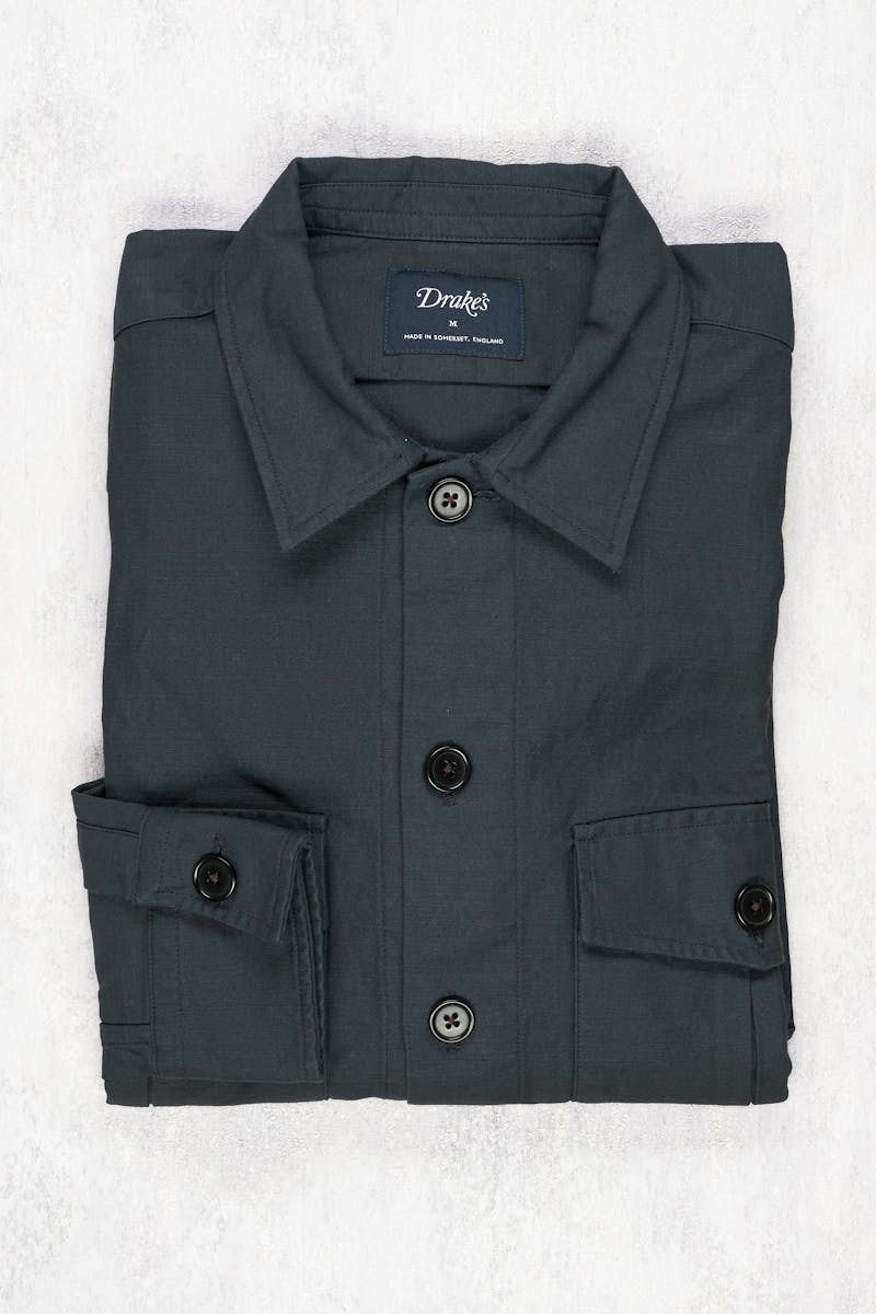 Drake's Dark Navy Cotton Shirt Jacket