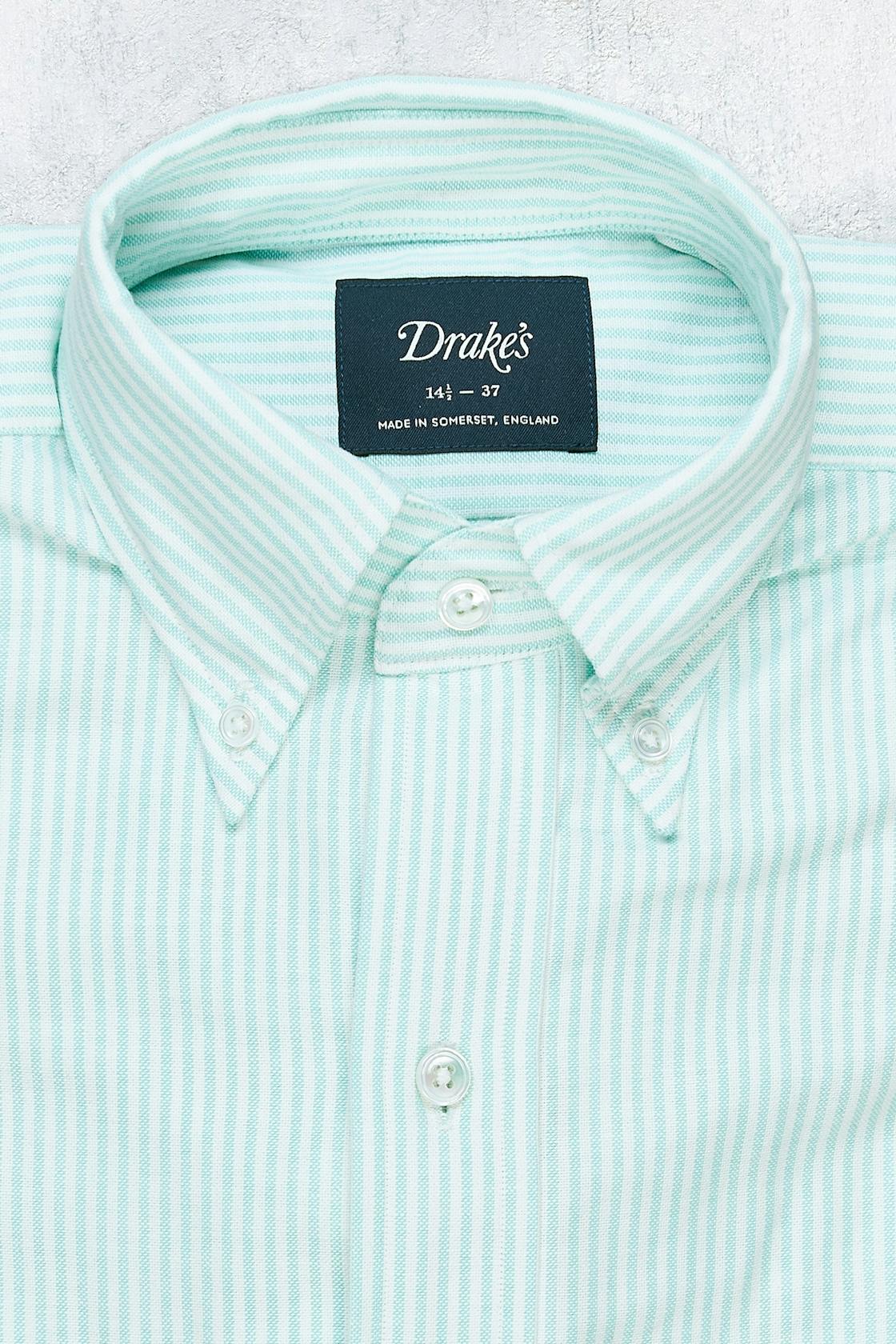 Drake's Green/White Stripe Button-down Cotton Shirt