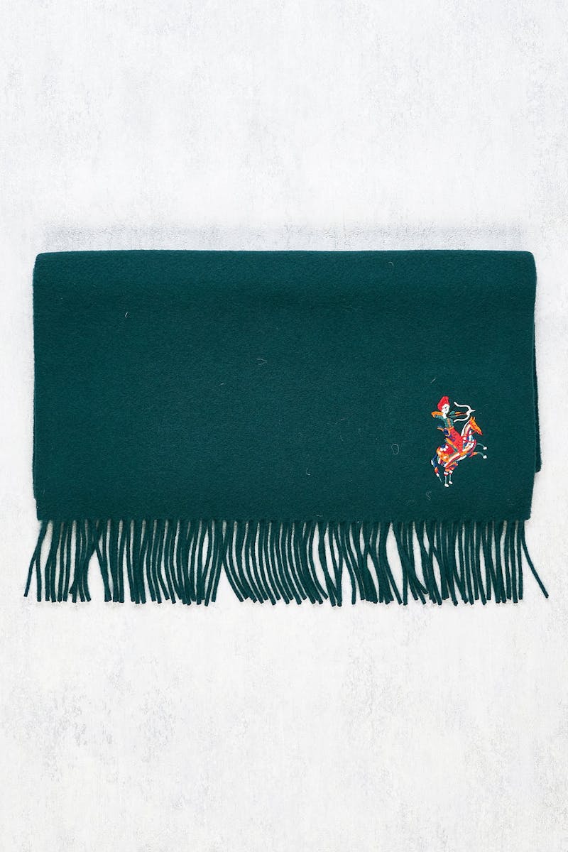 Drake's Green with Embroidery Wool/Cashmere Scarf