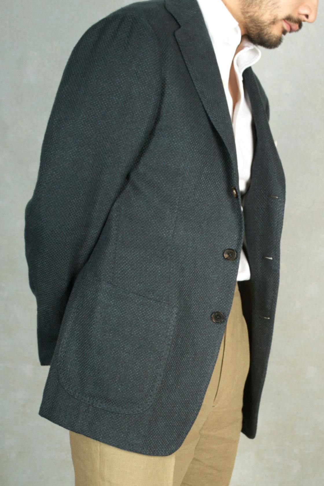 Ring Jacket Meister 254HF Grey Green Linen/Wool/Silk Weave Sport Coat