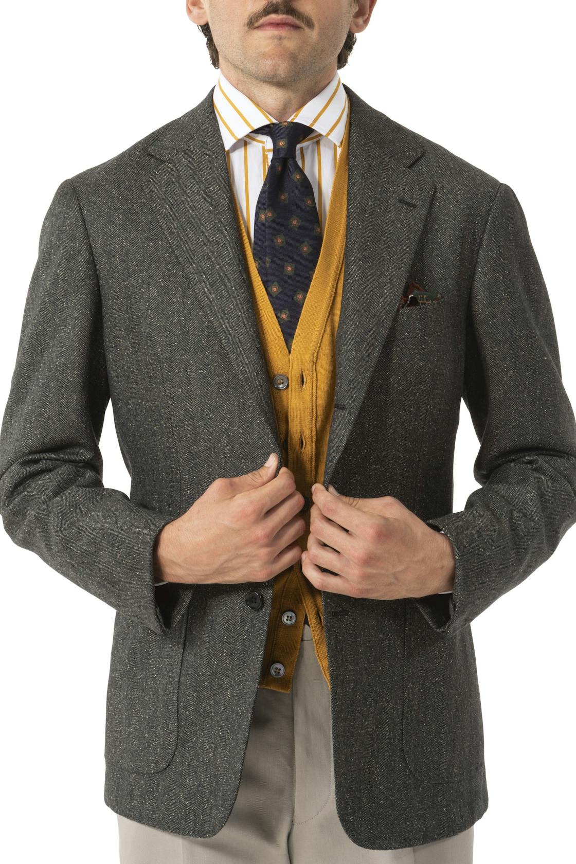 The Armoury by Ring Jacket Model 3 Olive Wool-Silk Donegal Herringbone Sport Coat