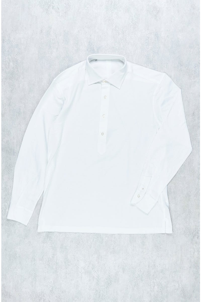 P. Johnson White Cotton Pique with Cutaway Collar Popover Shirt