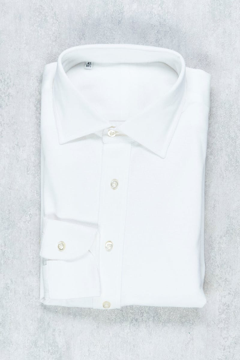 P. Johnson White Cotton Pique with Cutaway Collar Popover Shirt