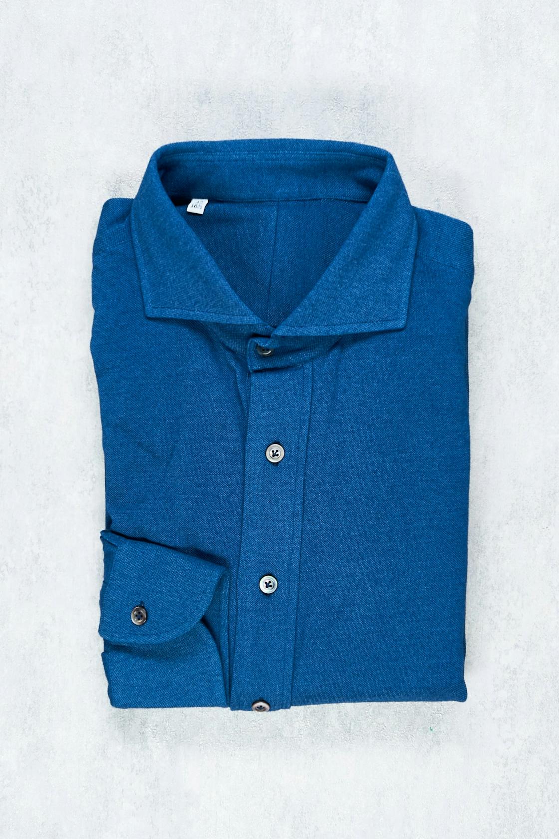 P. Johnson Indigo Cotton Pique Cutaway Collar Popover Shirt