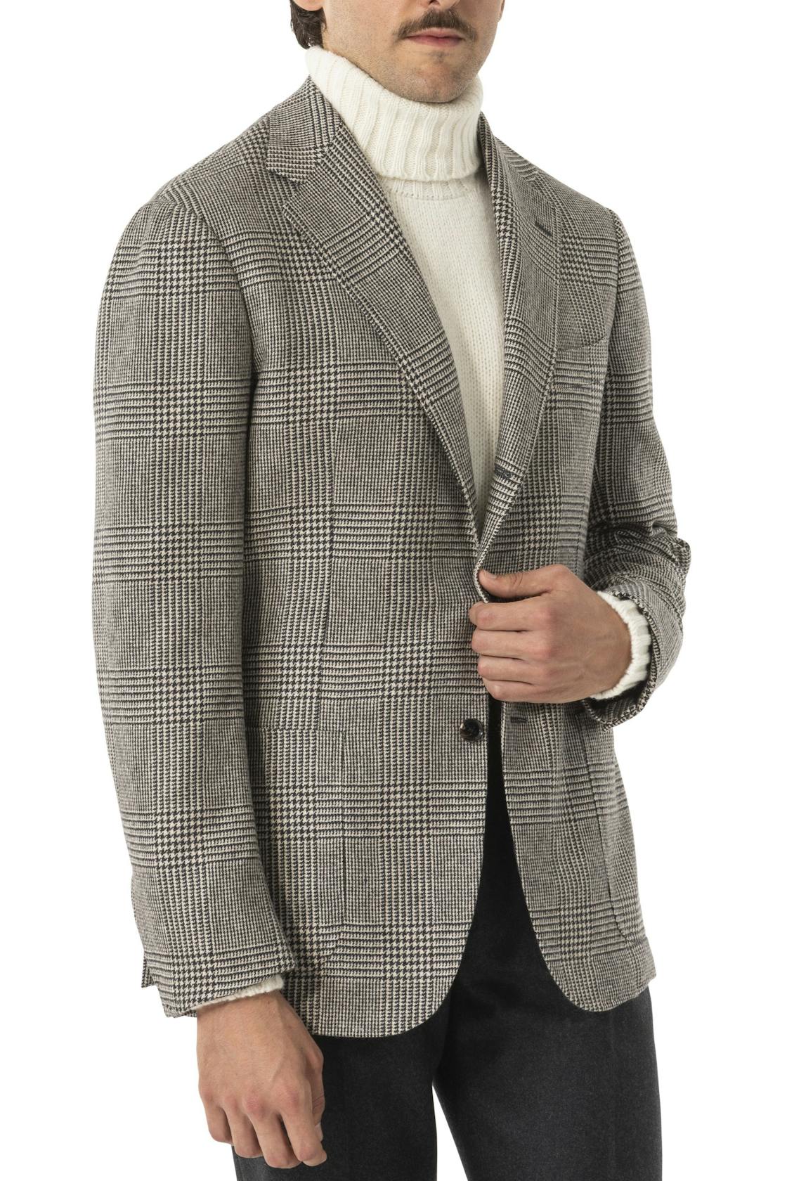 The Armoury by Ring Jacket Model 3 Cashmere Cream Charcoal Prince of Wales Check Sport Coat