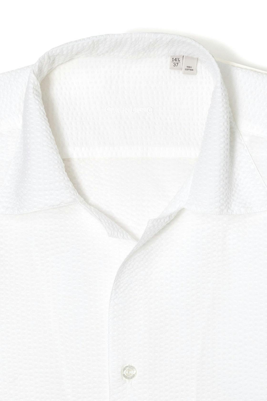 Caruso AFT68 29C184 White Cotton Seersucker Short Sleeve Shirt