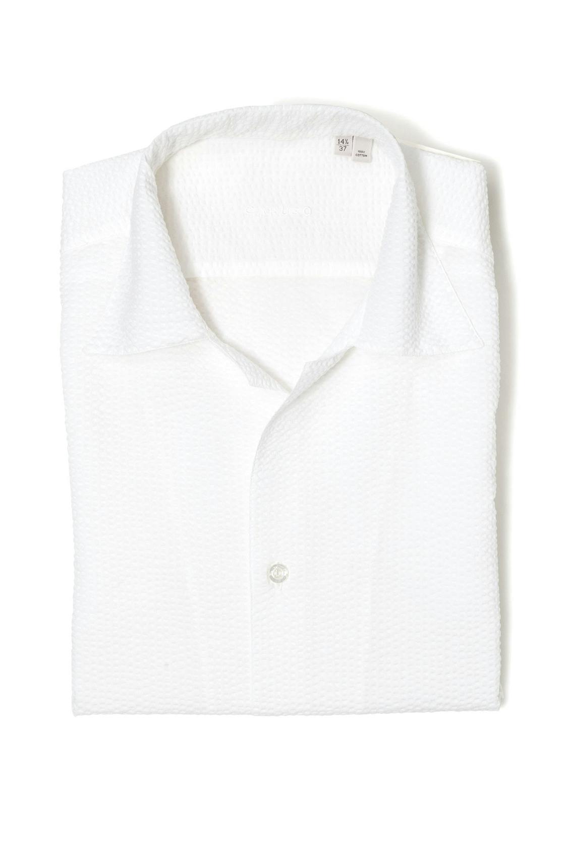 Caruso AFT68 29C184 White Cotton Seersucker Short Sleeve Shirt