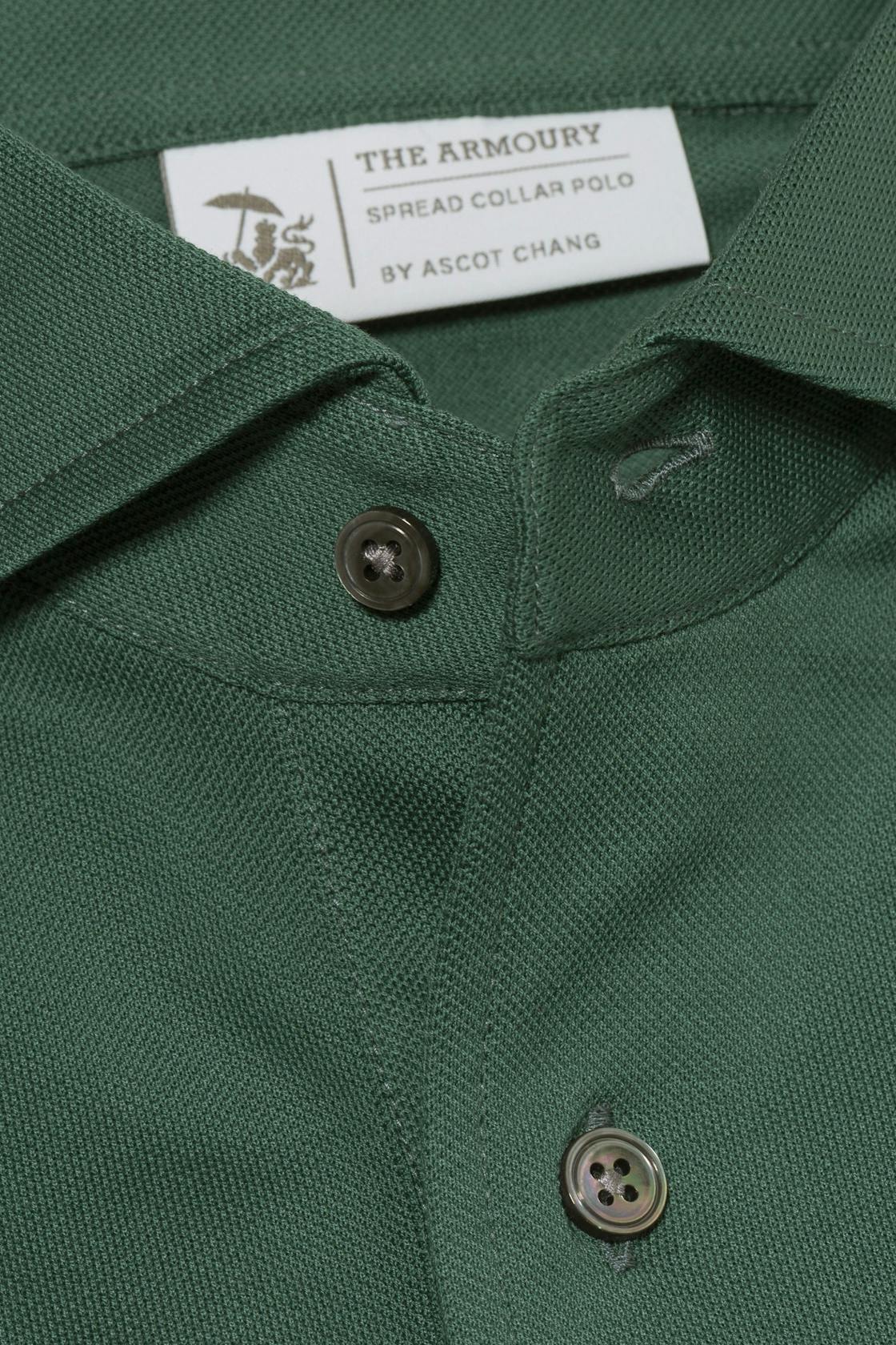 The Armoury by Ascot Chang Green Cotton Long Sleeve Spread Collar Polo