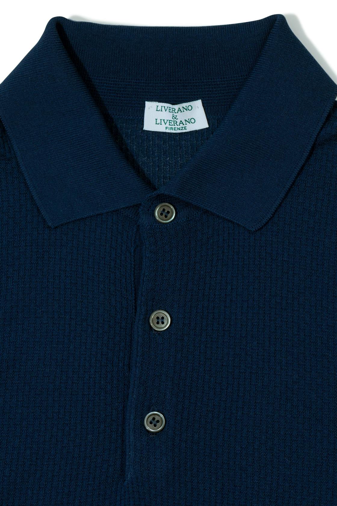 Liverano Blue Cotton Short Sleeve Spread Collar Polo