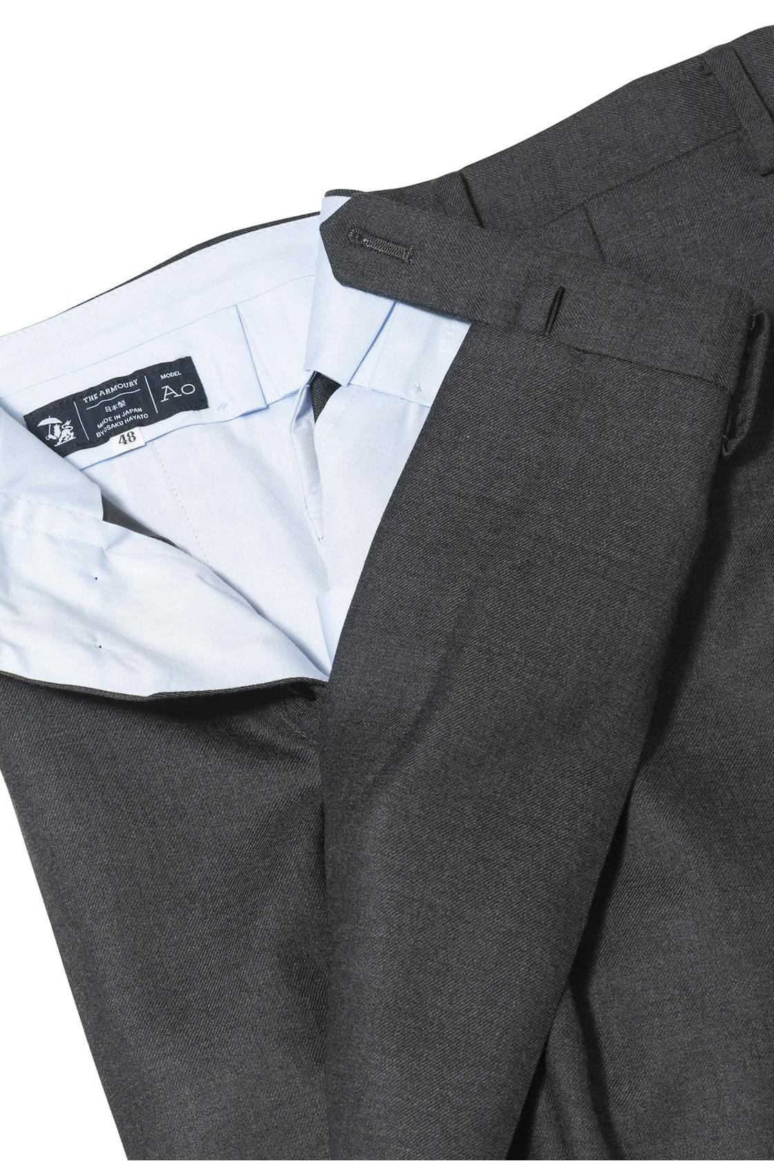 The Armoury by Osaku Mid-Grey Wool Serge Flat-Front AO Trousers