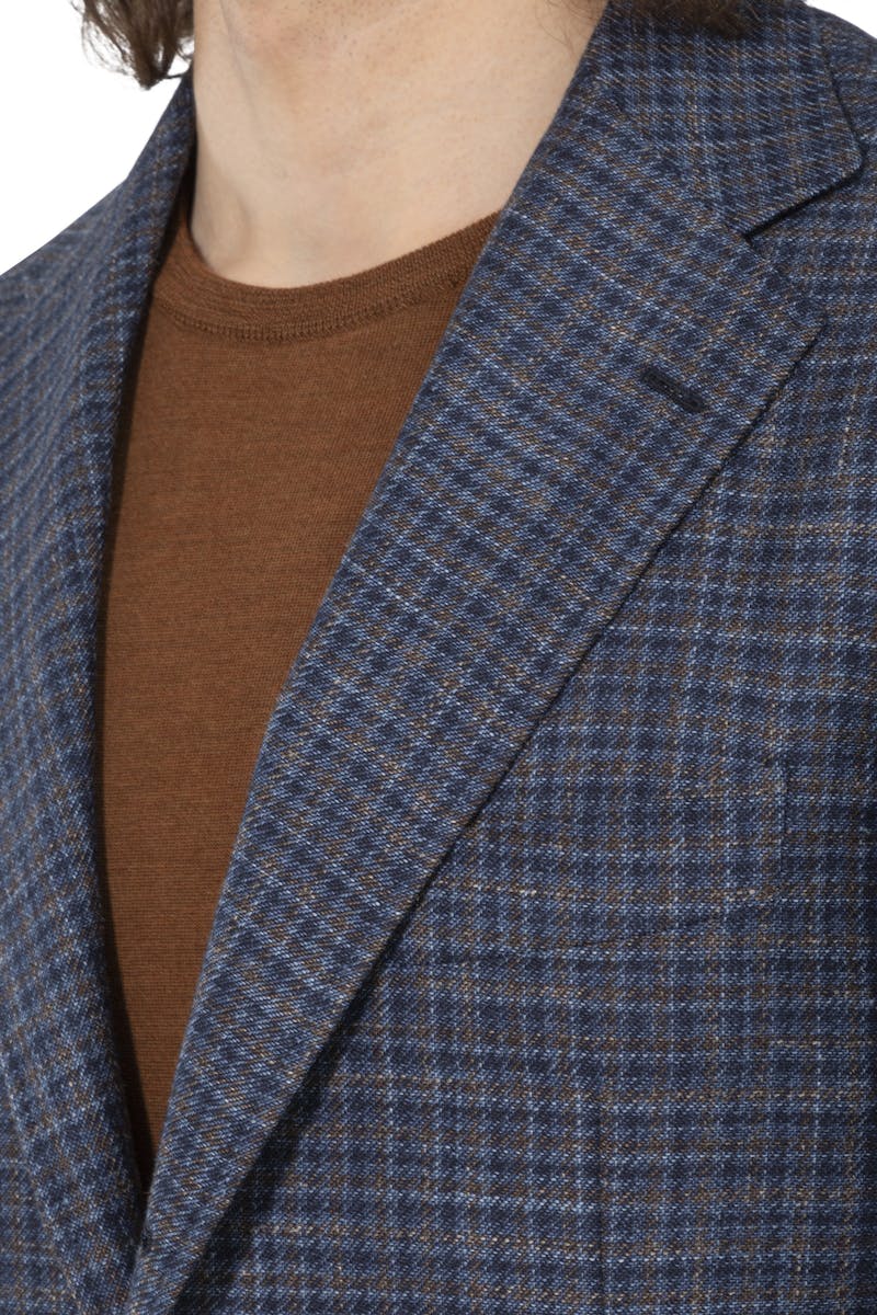 The Armoury by Ring Jacket Blue with Brown Wool Silk Linen Check Sport Coat