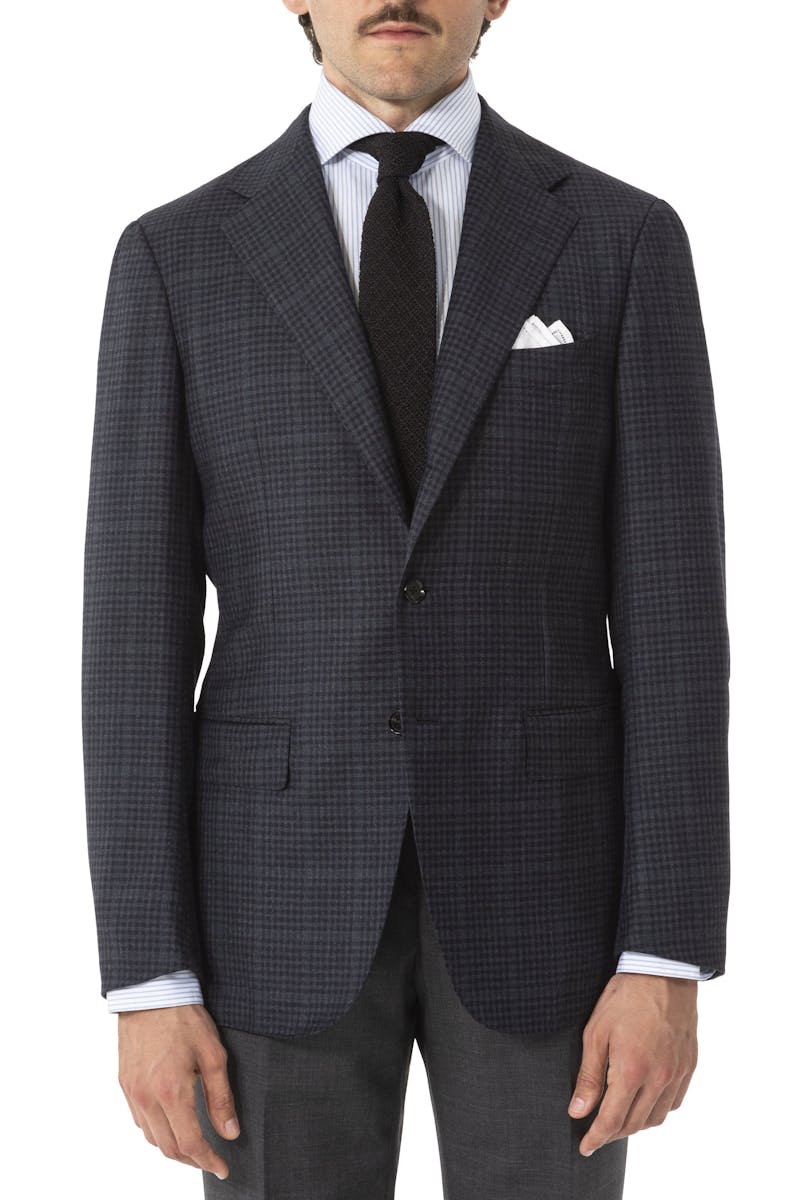 The Armoury by Ring Jacket Model 3 Grey/Blue/Teal Wool/Cashmere Check Sport Coat w/ Flap Pocket