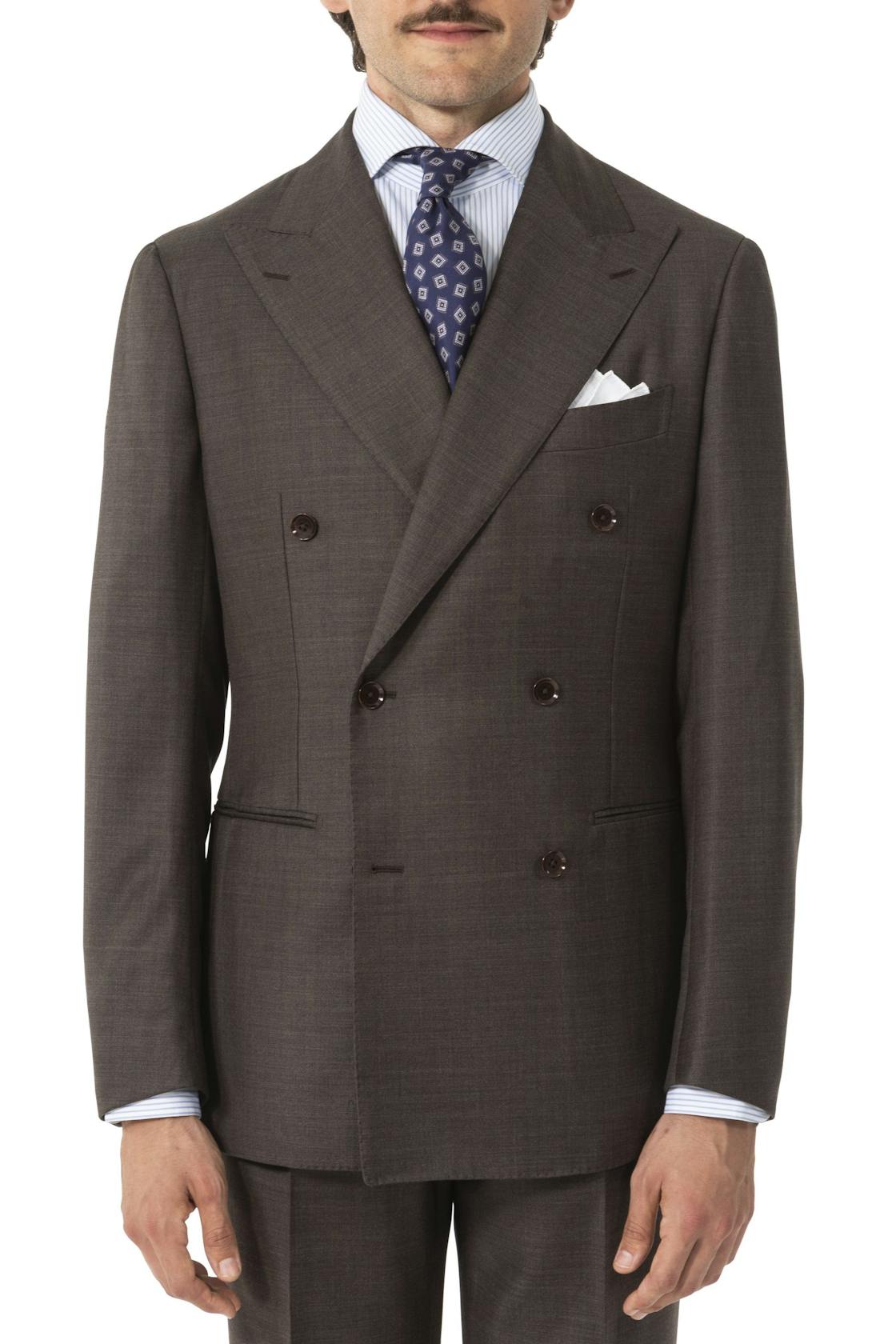 The Armoury by Ring Jacket Model 6B Brown Wool Shark Skin Suit
