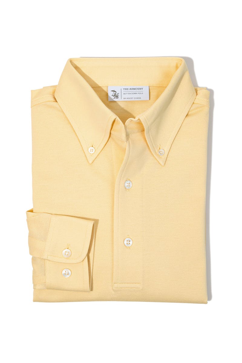 The Armoury by Ascot Chang Yellow Cotton Long Sleeve Button Down Polo