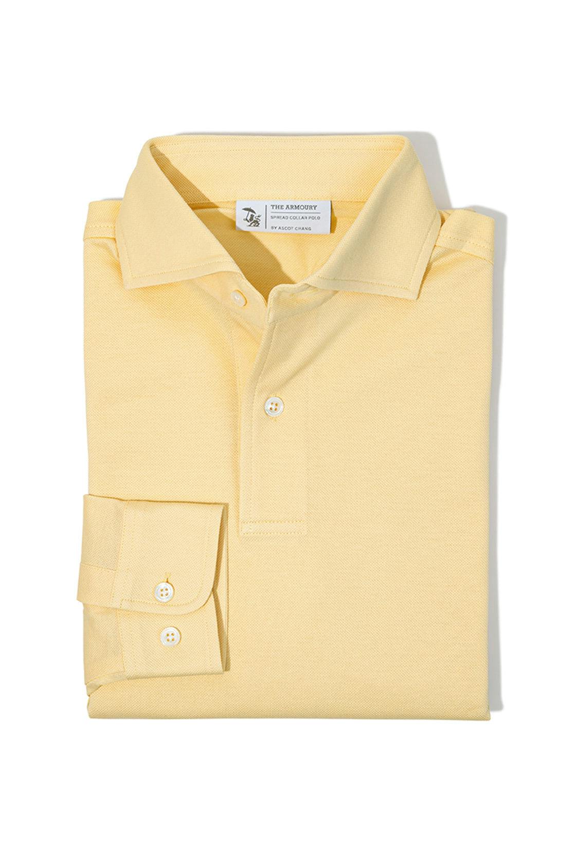 The Armoury by Ascot Chang Yellow Cotton Long Sleeve Spread Collar Polo
