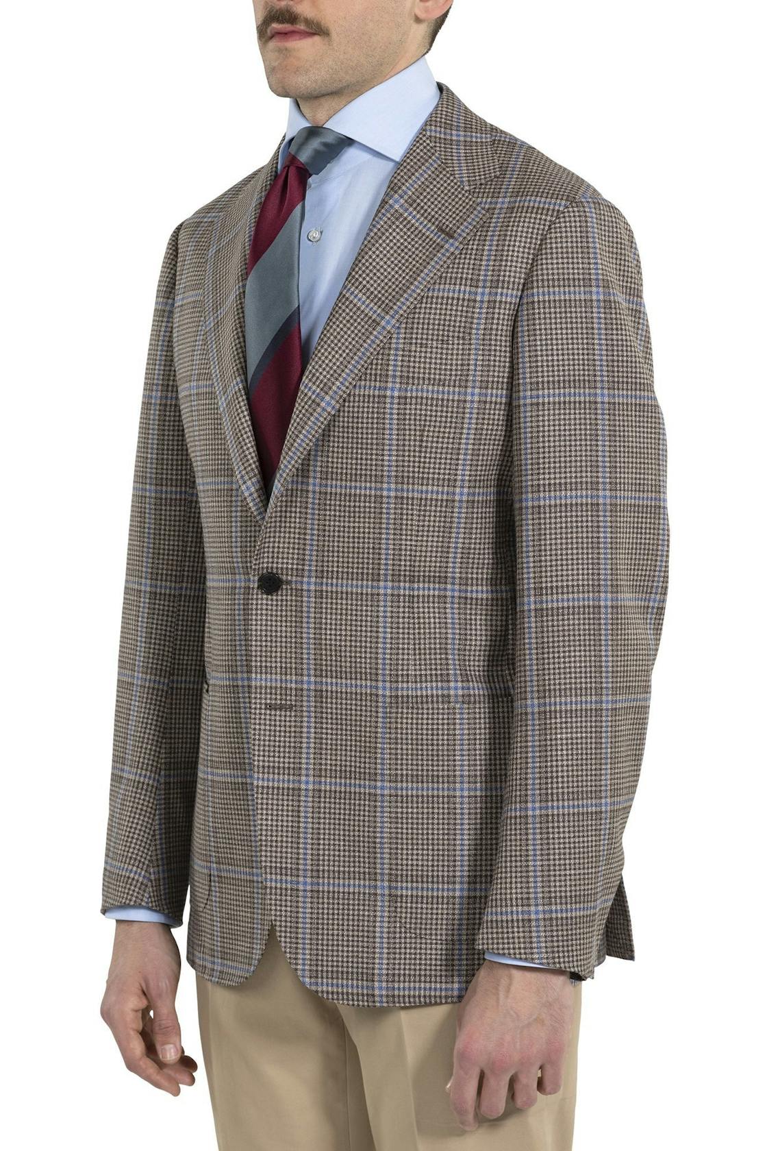 The Armoury by Ring Jacket Model 3 Brown/Blue Wool/Silk/Linen Windowpane Sport Coat